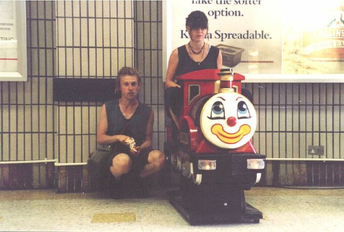 Jessi and Tracey (of Todd's Peace Box) at Eastbourne, early '90s. Lovely kettle, Tracey!
